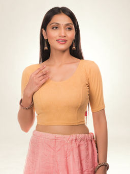 BINDIGASM'S ADVI - Beige Back Potli Detail Stretchable Lycra Blouse