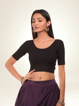 BINDIGASM'S ADVI - Black Back Potli Detail Stretchable Lycra Blouse