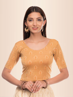 BINDIGASM'S ADVI - Kavana Beige Buti Jacquard Stretchable Pull On Blouse