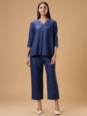 Abaci Solid Tunic & Pant Set 12252 Navy main image 1