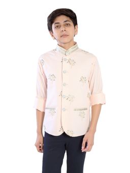 CHARCHIT - Boys Traditional Sleeveless Embellished Nehru Jacket And Shirt - Pink