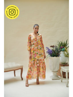 CINCIN Fashion - Pear Printed Empire Line Long Dress