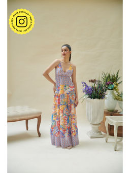 CINCIN Fashion - Multicolor Halter Neck Backless Long Dress