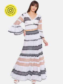 CINCIN Fashion - Bell Sleeved Printed Skirt and Top (Set of 2)