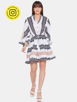 CINCIN Fashion - Geometric Print Shirt Short Dress