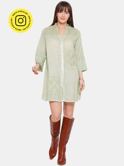 CINCIN Fashion - Olive Embroidered Shirt Dress