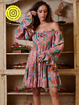CINCIN Fashion - Multi-Color Printed Off Shoulder Mini Dress