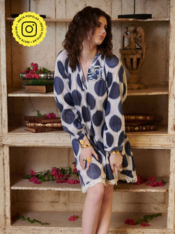 CINCIN Fashion - Navy Blue and White Polka Dot Mini Dress