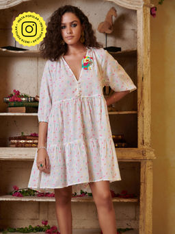 CINCIN Fashion - White Printed Mini Dress
