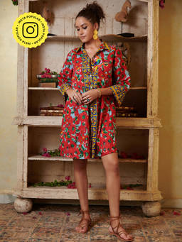 CINCIN Fashion - Red Printed Shirt Dress