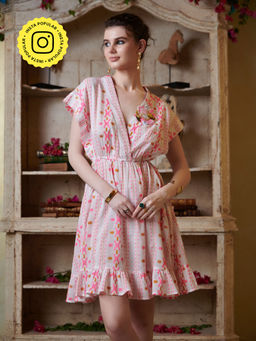 CINCIN Fashion - White and Pink Woven Mini Dress