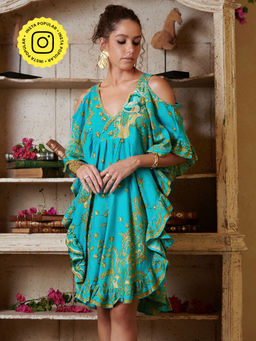 CINCIN Fashion - Turquoise Printed Mini Dress