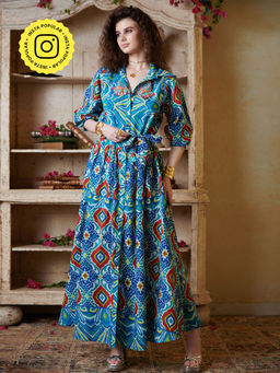 CINCIN Fashion - Multi-Color Printed Maxi Shirt Dress