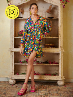 CINCIN Fashion - Multi-Color Printed Mini Shirt Dress