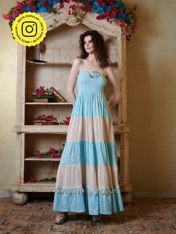 CINCIN Fashion - Blue Smocking Tier Maxi Dress