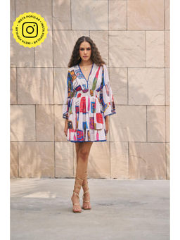 CINCIN Fashion - Printed With Embroidered Neck Skater Mini Dress