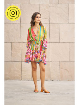 CINCIN Fashion - Printed V Neck Skater Dress