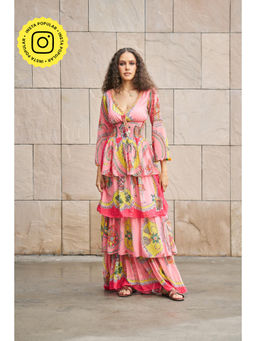 CINCIN Fashion - Pink Printed 4 Tier Maxi Dress