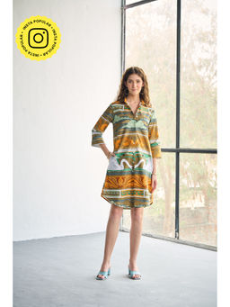 CINCIN Fashion - Swan Printed Poplin Shirt Dress