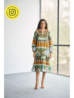 CINCIN Fashion - Swan Printed Poplin 2 Tier Midi Dress