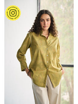 CINCIN Fashion - Olive Printed Poplin Basic Shirt