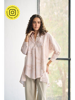 CINCIN Fashion - Pastel Pink Horse Printed Poplin High Low Top