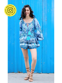 CINCIN Fashion - Blue Mystic Wave Embroidered Playsuit