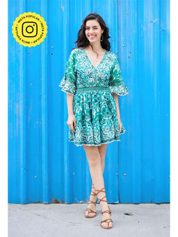 CINCIN Fashion - Floral V-Neck Floral Mini Dress
