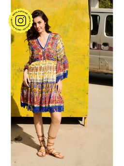 CINCIN Fashion - Fringes Tie-Up Knee Dress