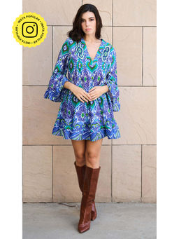 CINCIN Fashion - Blue Fern Embroidered Mini