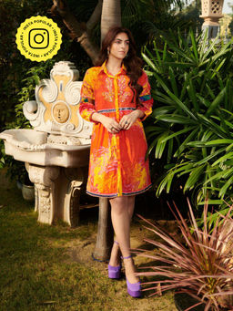 CINCIN Fashion - Orange Printed Shirt Mini Dress
