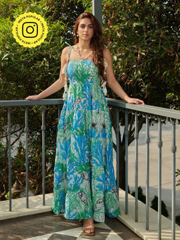 CINCIN Fashion - Aqua Long Smocking Maxi Dress