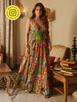 CINCIN Fashion - Multicolor Printed Sleeveless Long Tier Maxi Dress