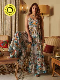 CINCIN Fashion - Printed Trappy Kurti With Sharara (Set of 2)