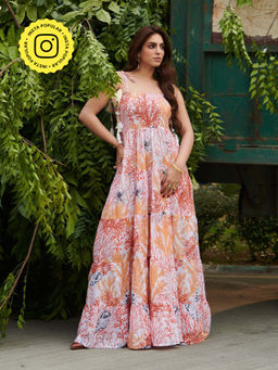 CINCIN Fashion - Peach Long Smocking Maxi Dress