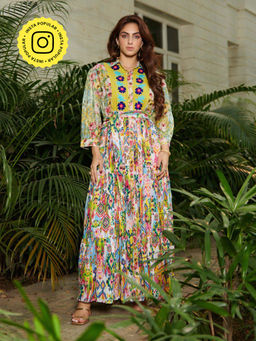 CINCIN Fashion - Multicolor Printed Floral Maxi Dress and Belt (Set of 2)