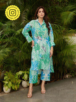 CINCIN Fashion - Blue Printed Kurta with Straight Pant (Set of 2)
