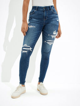 American Eagle - Women Navy Ne(X)T Level Patched Curvy Jeans