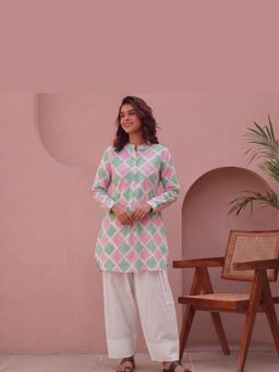EKOHUM - Block Printed Cotton Multicolor Kurta With Farshi Salwar