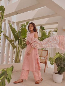 EKOHUM - Cotton Peach Kurta With Pant And Dupatta