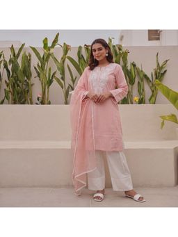 EKOHUM - Cotton Peach Kurta With Salwar And Dupatta