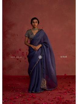 Rhua India - Revati Sapphire Organza Saree With Dupion Silk Stitched Blouse