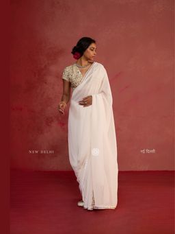 Rhua India - Tamara Ivory Chiffon Saree With Dupion Silk Stitched Blouse