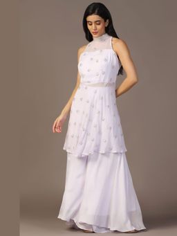 "Two Sisters" by Gyans - White Peplum Top With Flared Pant