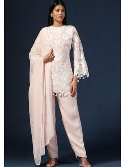 "Two Sisters" by Gyans - Embroidered Pink Kurta With Pant and Dupatta