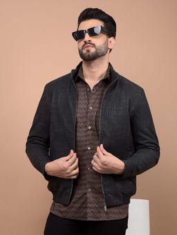 CRIMSOUNE CLUB - Men Black Jacquard Bomber Jacket