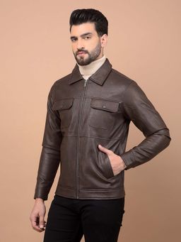 CRIMSOUNE CLUB - Men Brown Leather Jacket