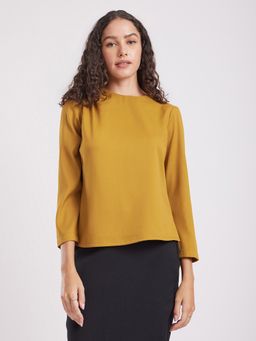 FableStreet - Mustard Solid Gather Detail Top