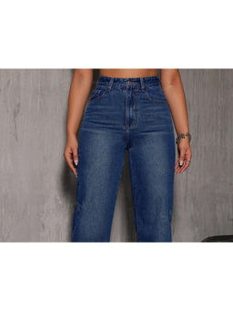 Fnocks - Women High-Waisted Navy Blue Jeans Wide-Leg Denim Navy Blue Jeans