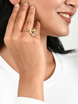 Voylla - Benzene Hexagon Enamelled Open Ring